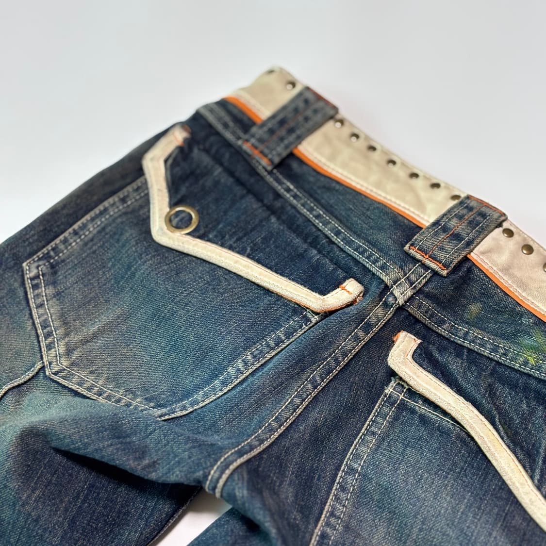 MCGN 빈티지 스터드 레더 트림 데님 하프 팬츠 상품이미지8