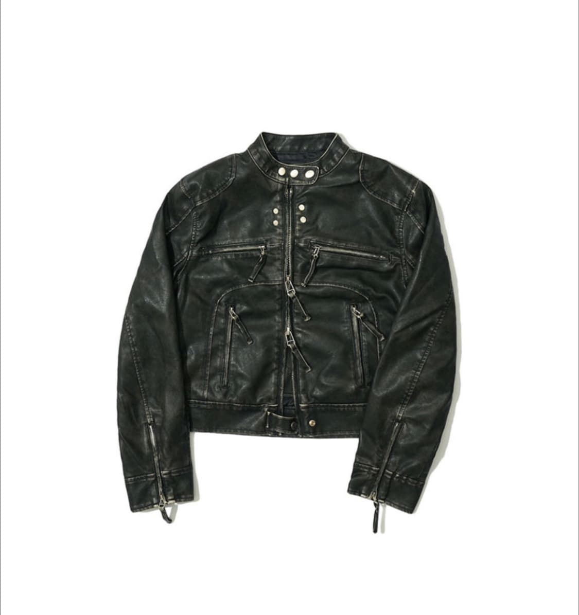 파르티멘토우먼 워시드 레더 바이커 자켓 블랙 상품이미지1