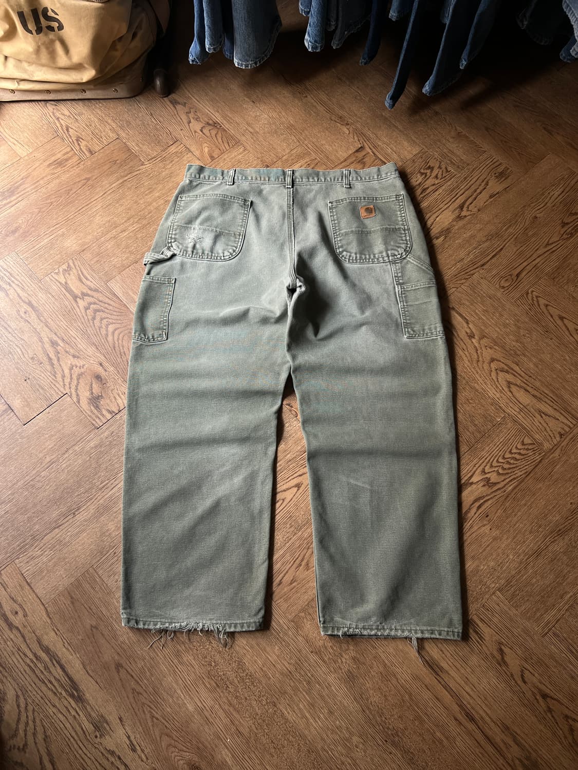 [40]칼하트 USA 빈티지 페이딩 모스그린 싱글니 카펜터 워크 팬츠 상품이미지7