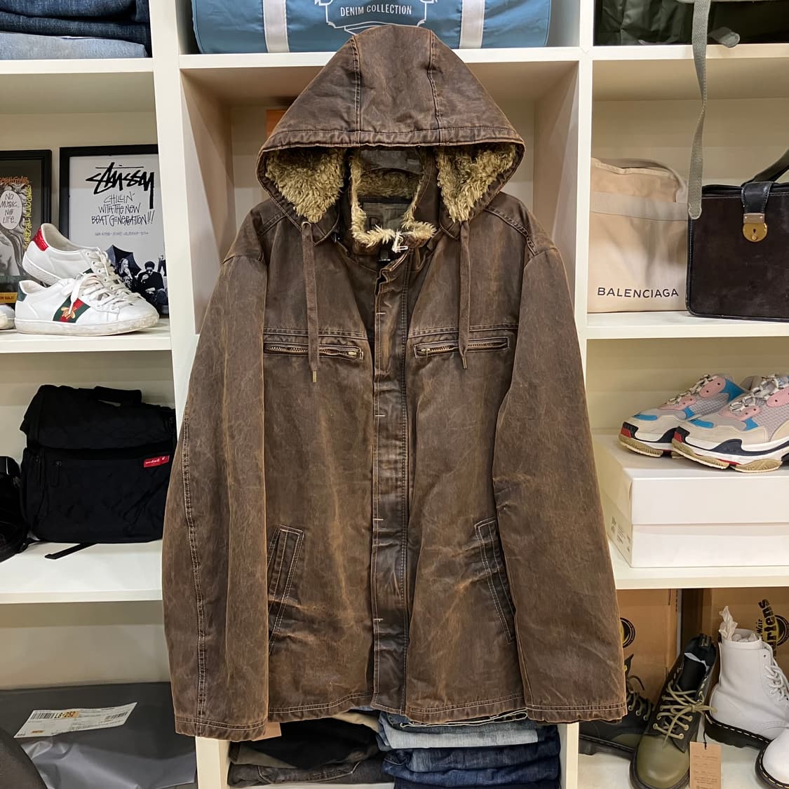 VTG 브라운 워싱 후드 점퍼 2XL 상품이미지1