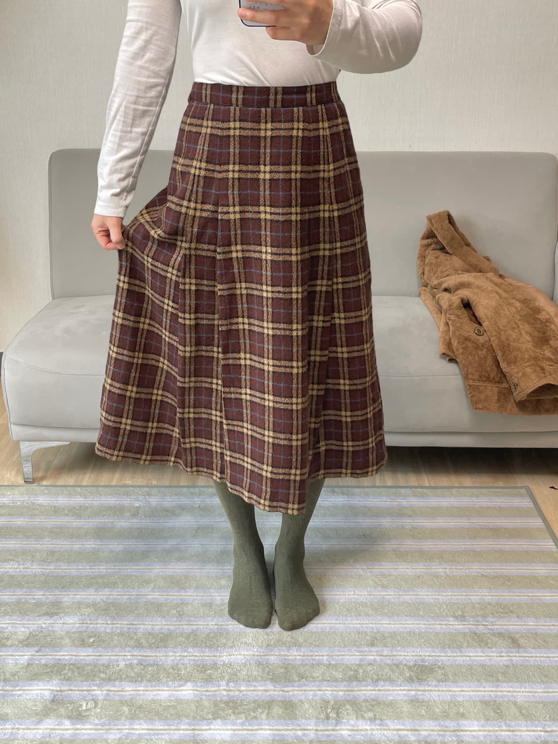 일본 빈티지 체크 스커트 브라운 상품이미지4
