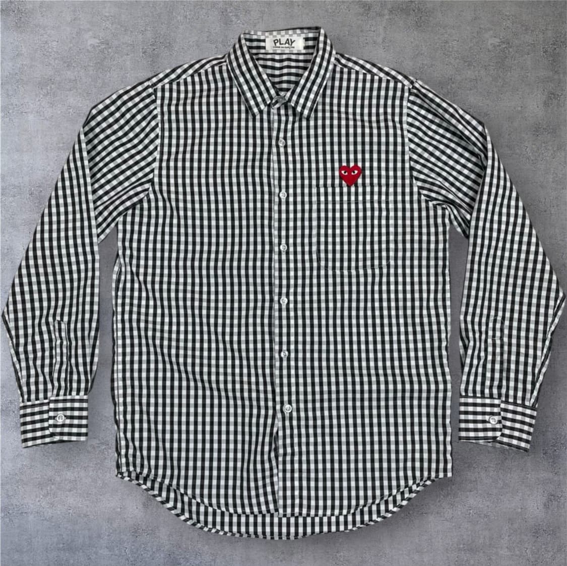꼼데가르송 블랙 체크 하트 패치 포켓 셔츠 L 상품이미지1