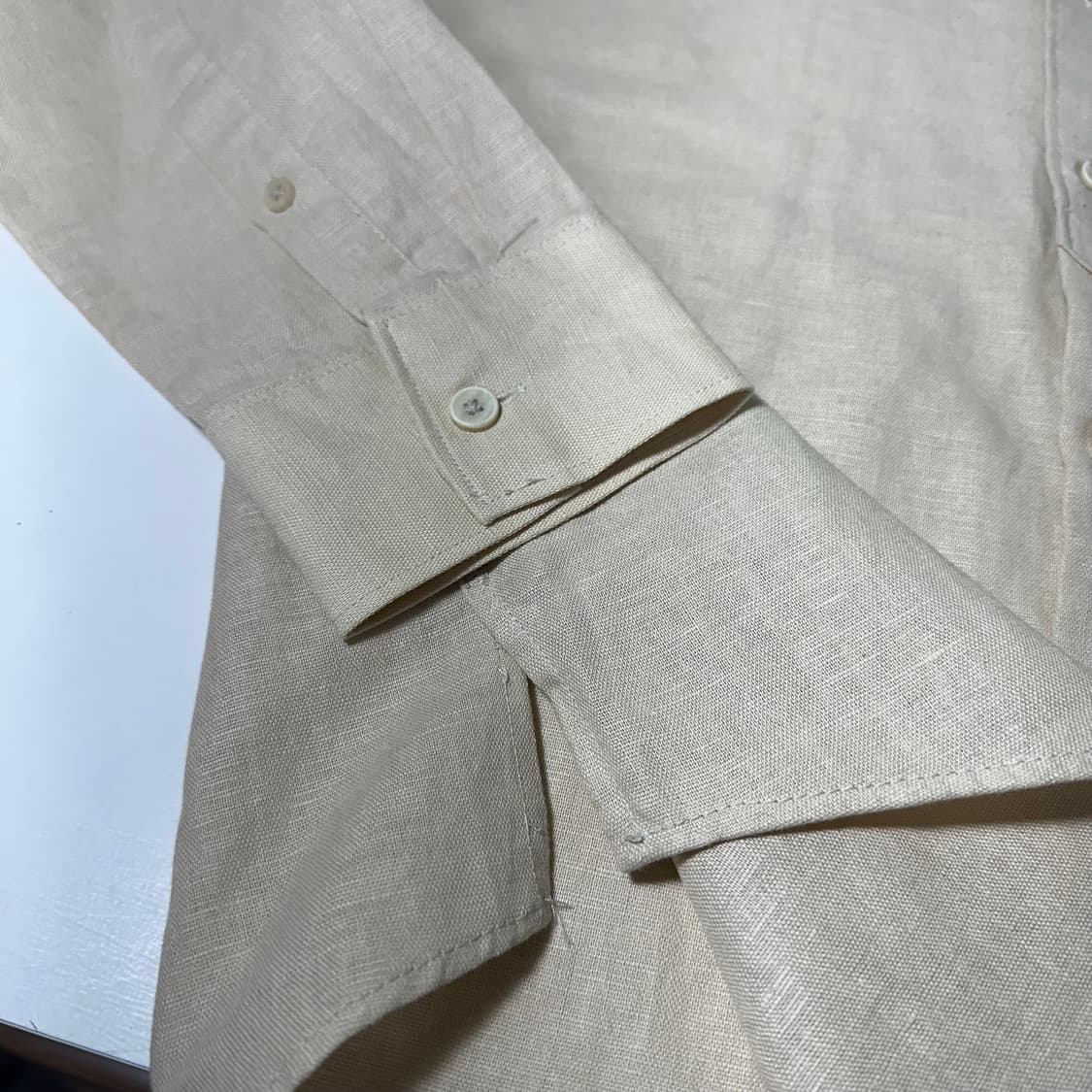 M 95 자라 맨 라이트베이지 논카라 린넨셔츠 상품이미지4