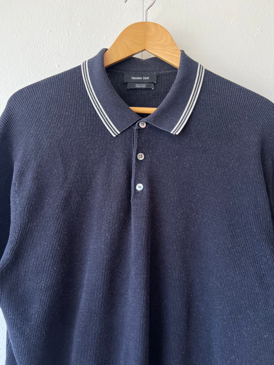 마시모뚜띠 남성 네이비 와플티셔츠 카라반팔티셔츠 상품이미지1