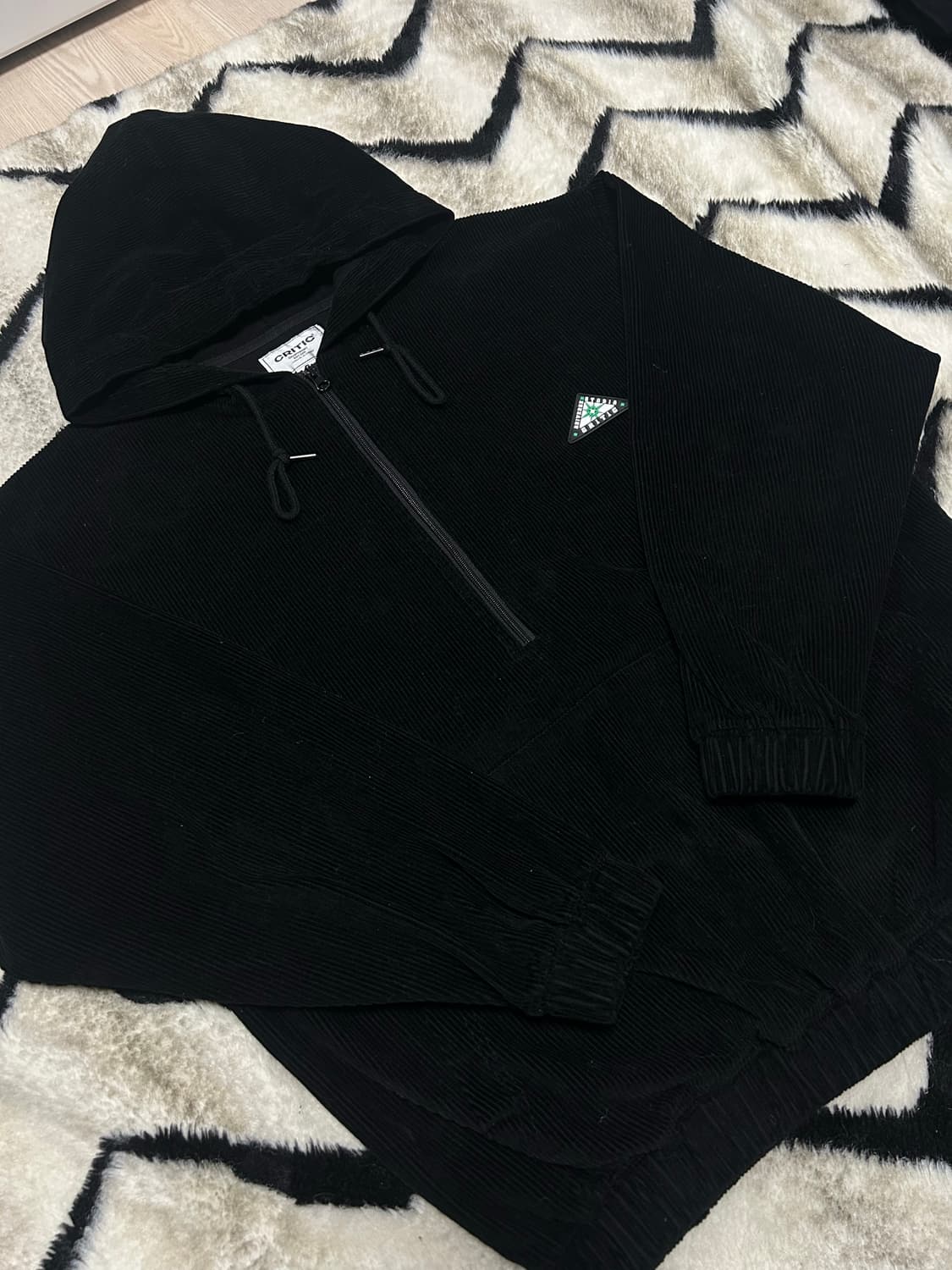 [M]크리틱 코듀로이 반집업 후드/블랙 상품이미지4