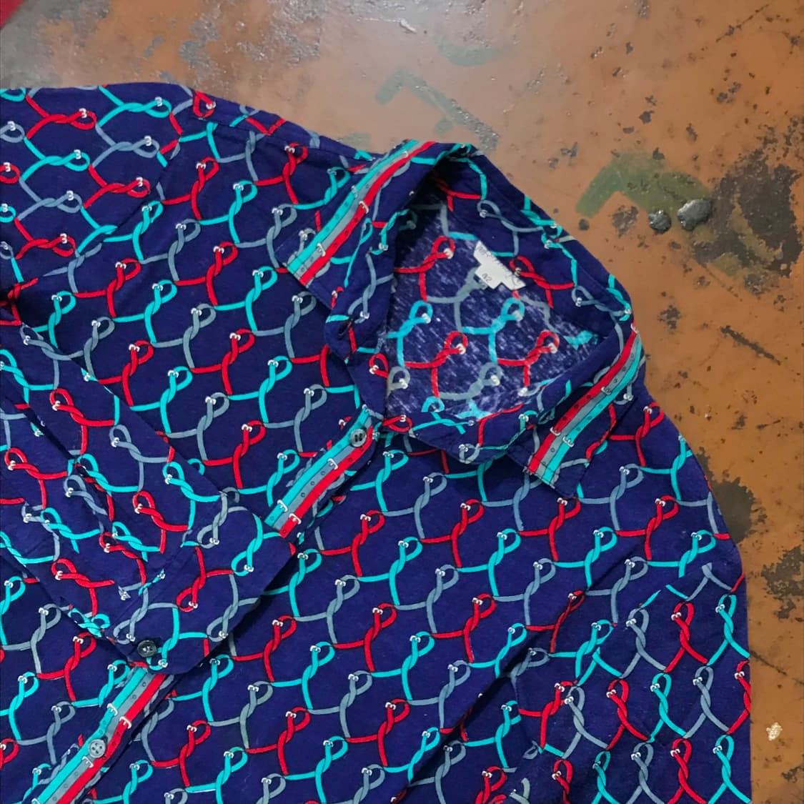 VTG 빈티지 딥 네이비 기하학 패턴 셔츠 여성 55 사이즈 상품이미지3