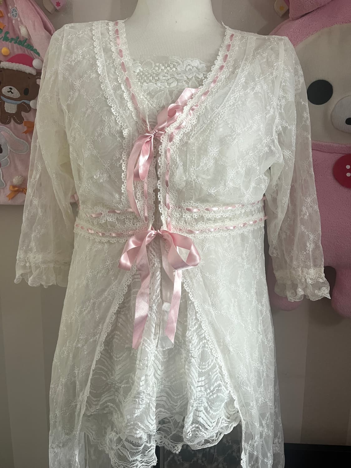 빈티지러블리코디세트레이스블라우스리본슬립로브가디건 상품이미지4