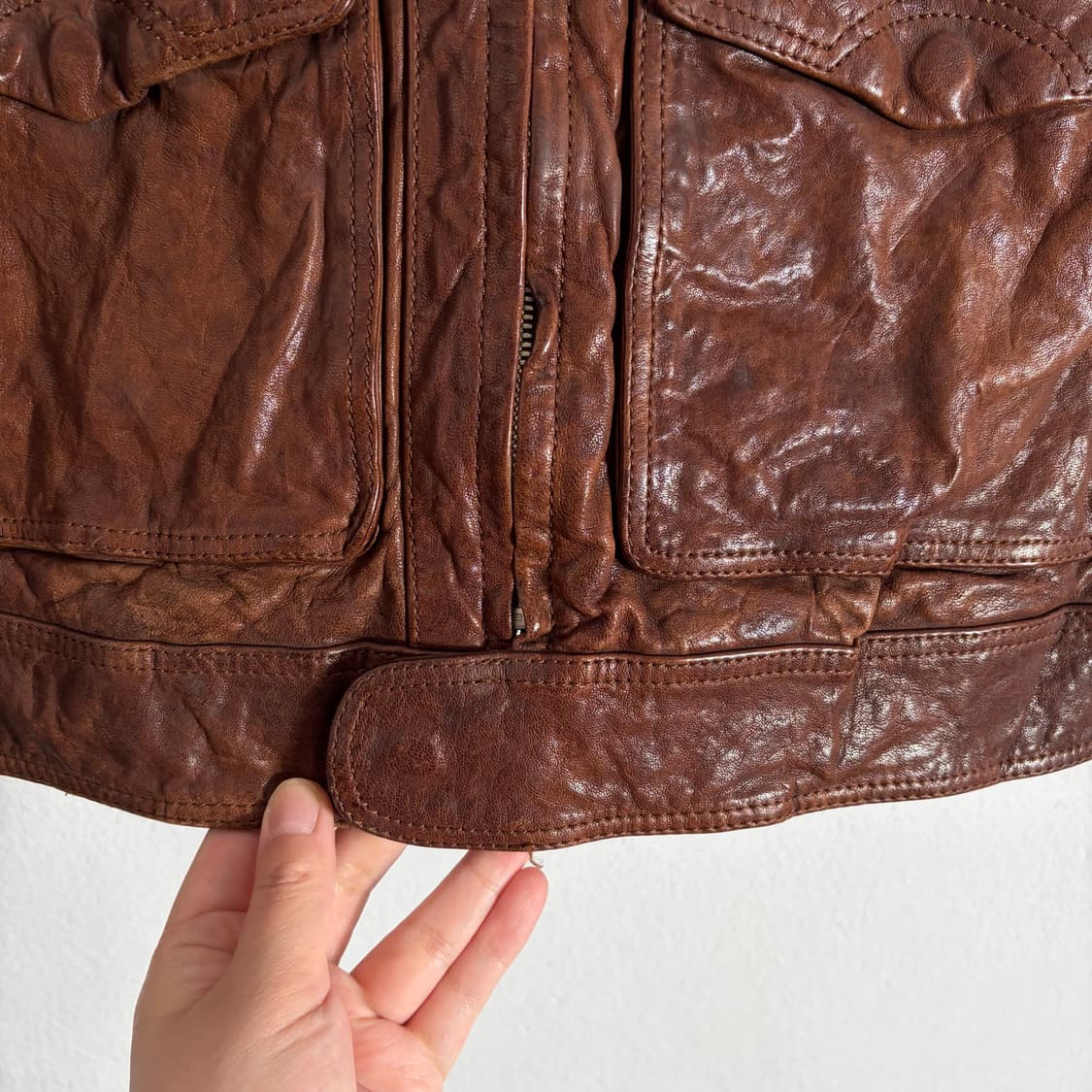 00s 티아이포맨 램스킨 하이넥 레더자켓 카멜브라운(95) 상품이미지5