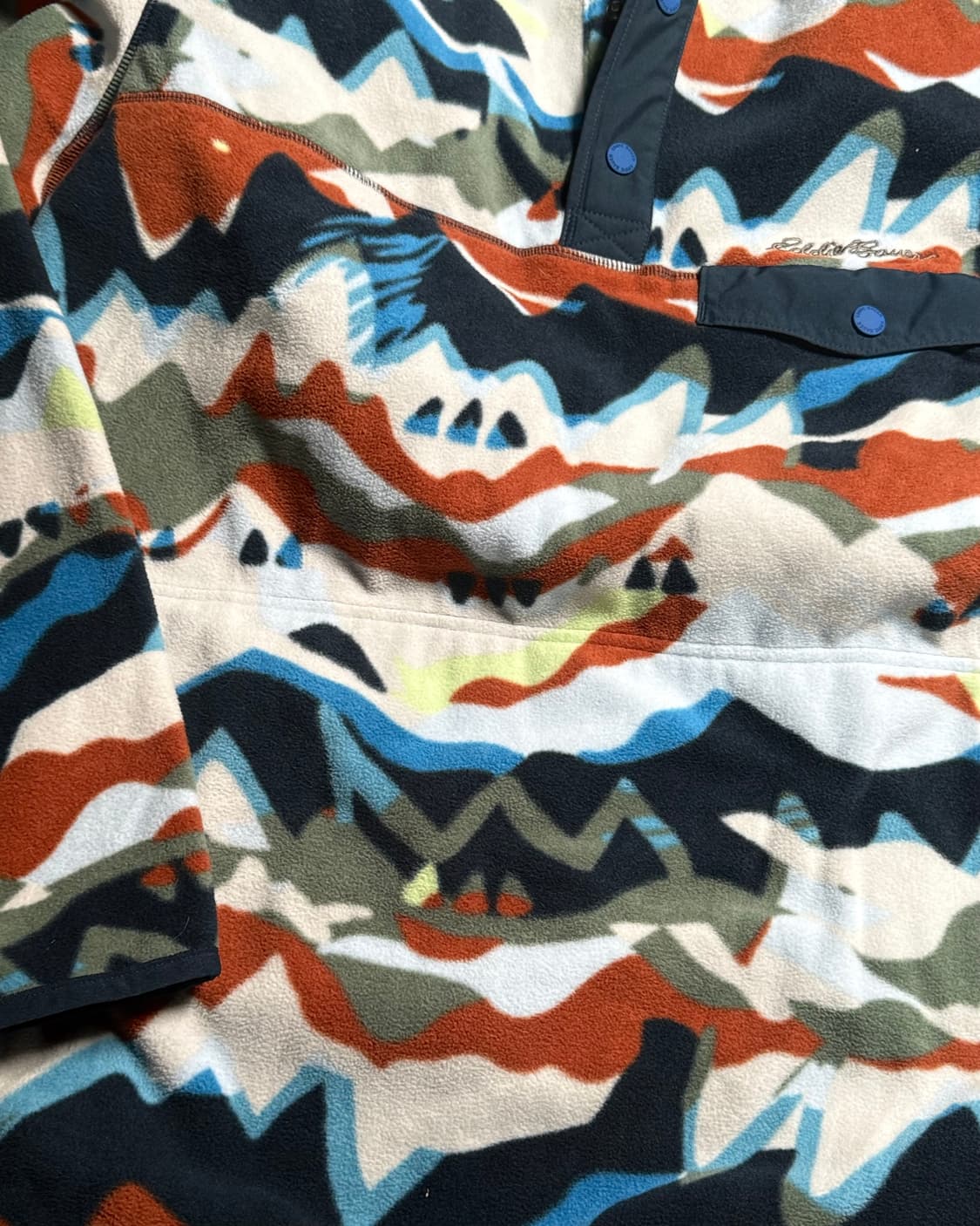 90-00‘s 에디바우어 마운틴 프린트 플리스 스냅-T 풀오버 L 상품이미지4