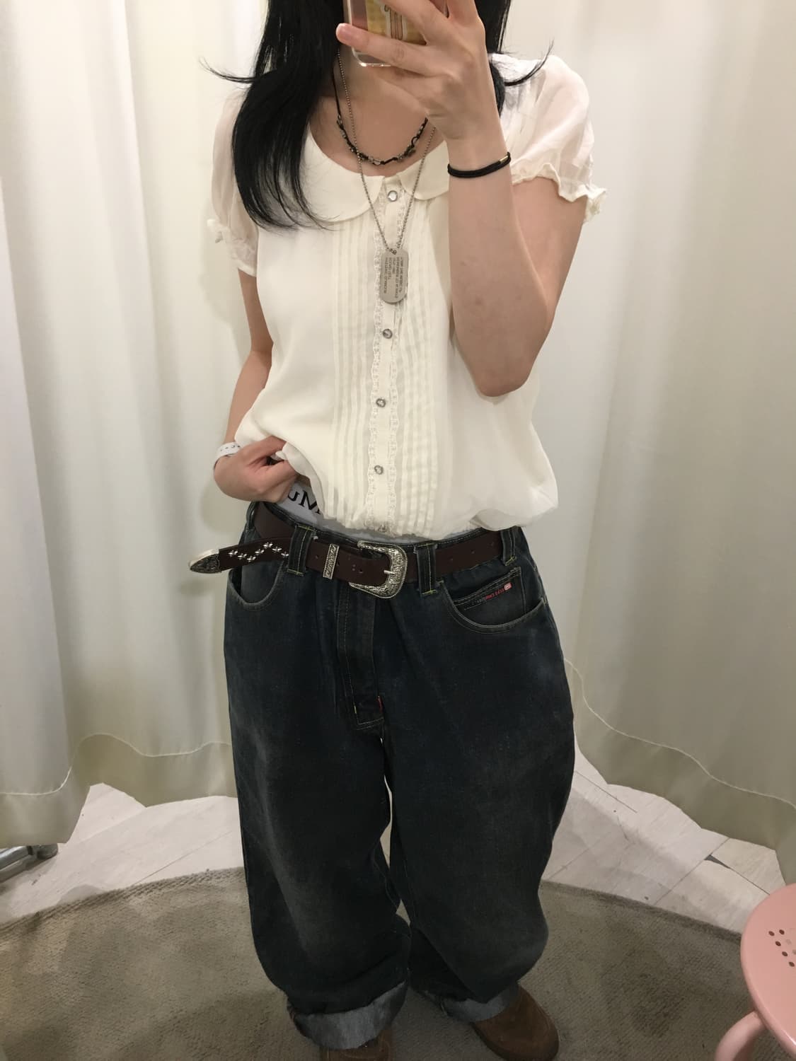 둥카라 레이스 블라우스 상품이미지4