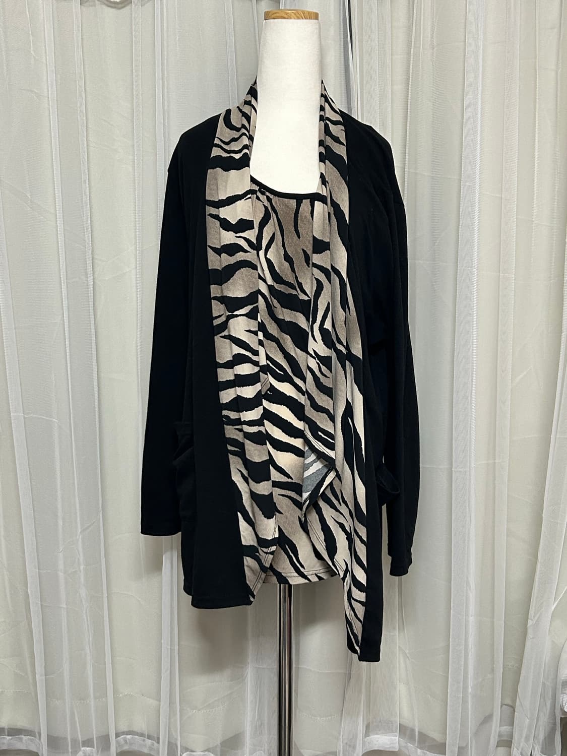 오네갸루 지브라 레이어드 탑 가디건 상품이미지1