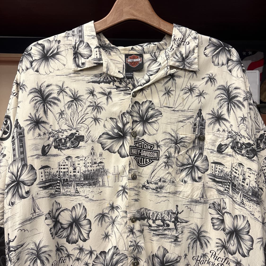 90s 할리데이비슨X토리 리차드 시그니처 패턴 하와이안 셔츠 N1065 상품이미지3