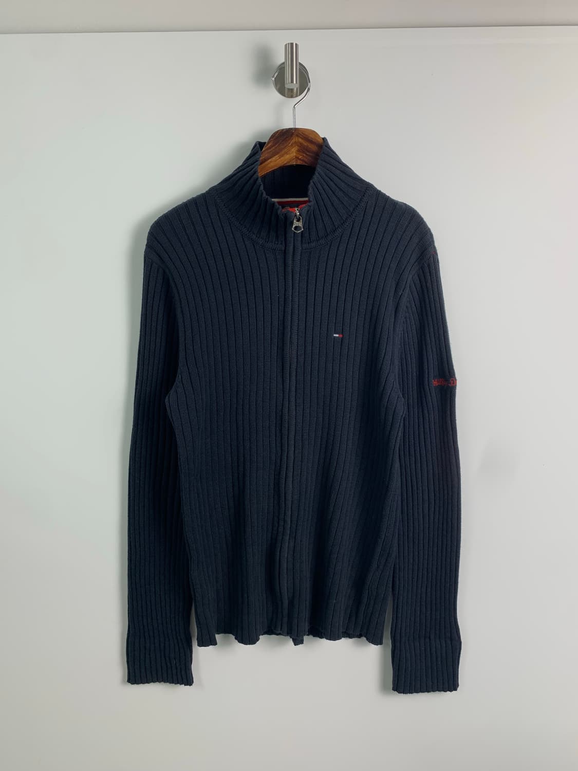 타미힐피거 자수로고 네이비 골지 니트집업 가디건 상품이미지2