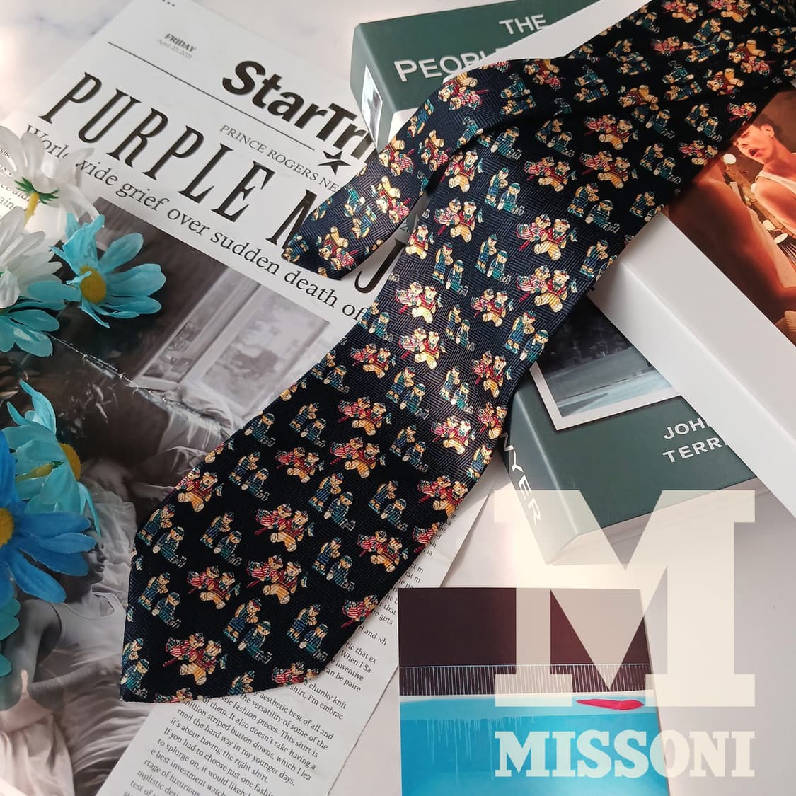 미쏘니 실크 베어 모티브 패턴 넥타이 9.2cm A+~A등급 E749
 상품이미지2