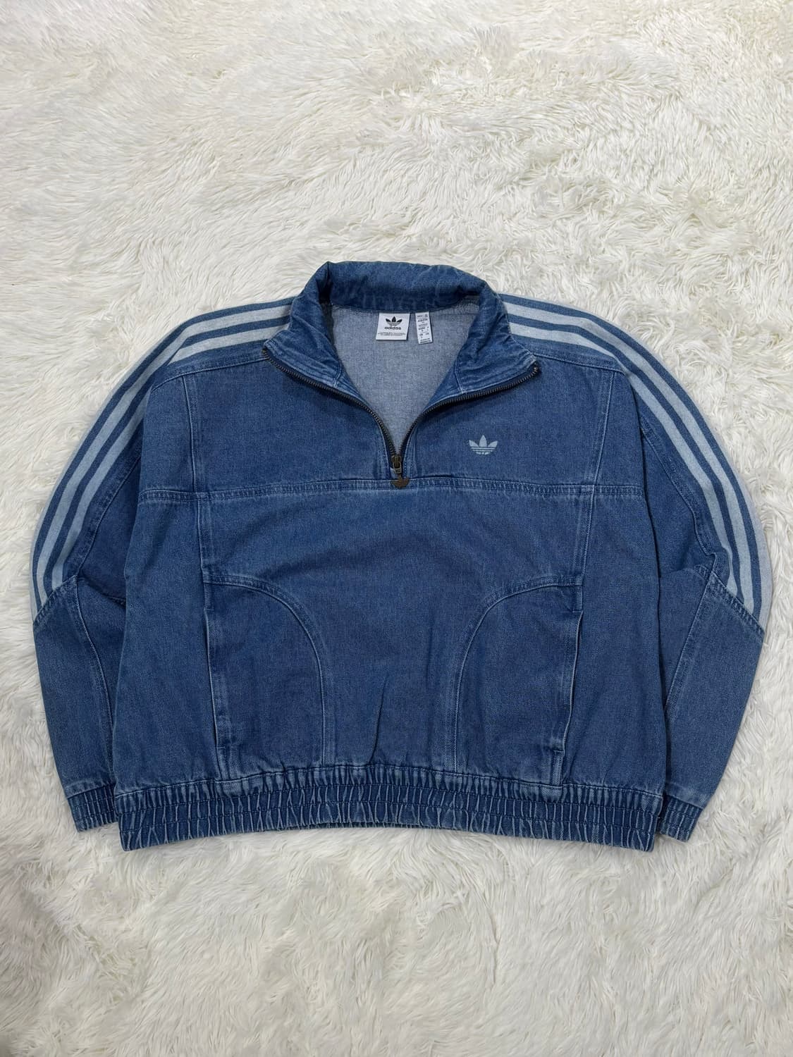 아디다스 삼선 데님 반집업 자켓 상품이미지4