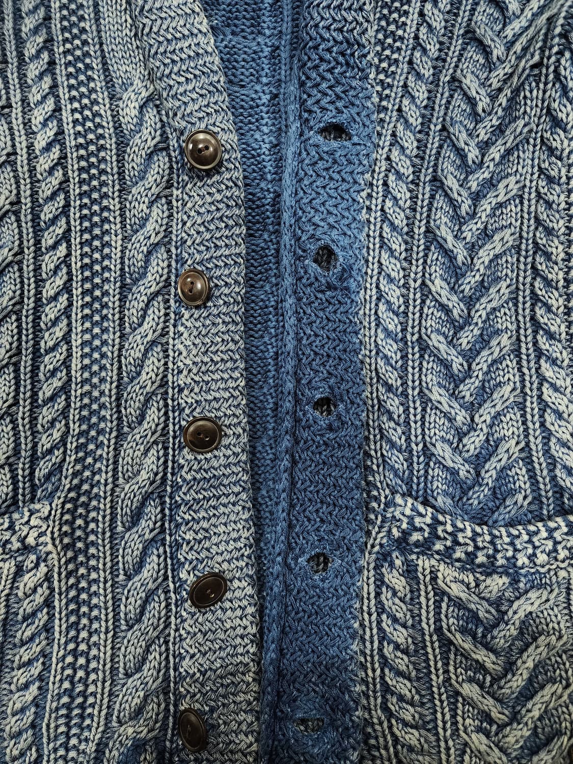 랄프로렌 데님서플라이 인디고 워시드 숄카라 꽈배기 빈티지 니트 가디건 S 상품이미지6