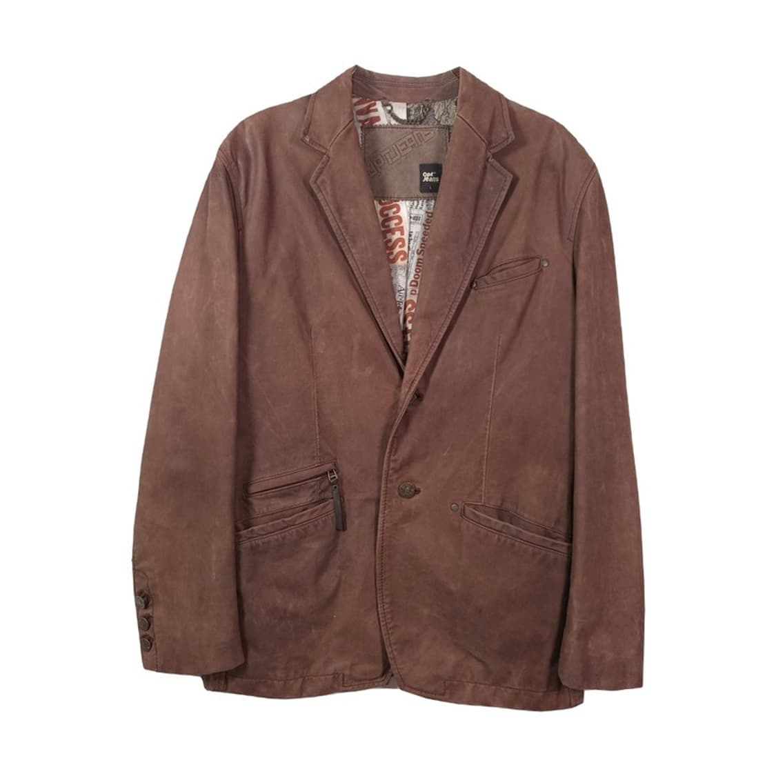 OPT JEANS 빈티지 뉴스페이퍼 안감 리얼 양가죽 블레이저 L 상품이미지1