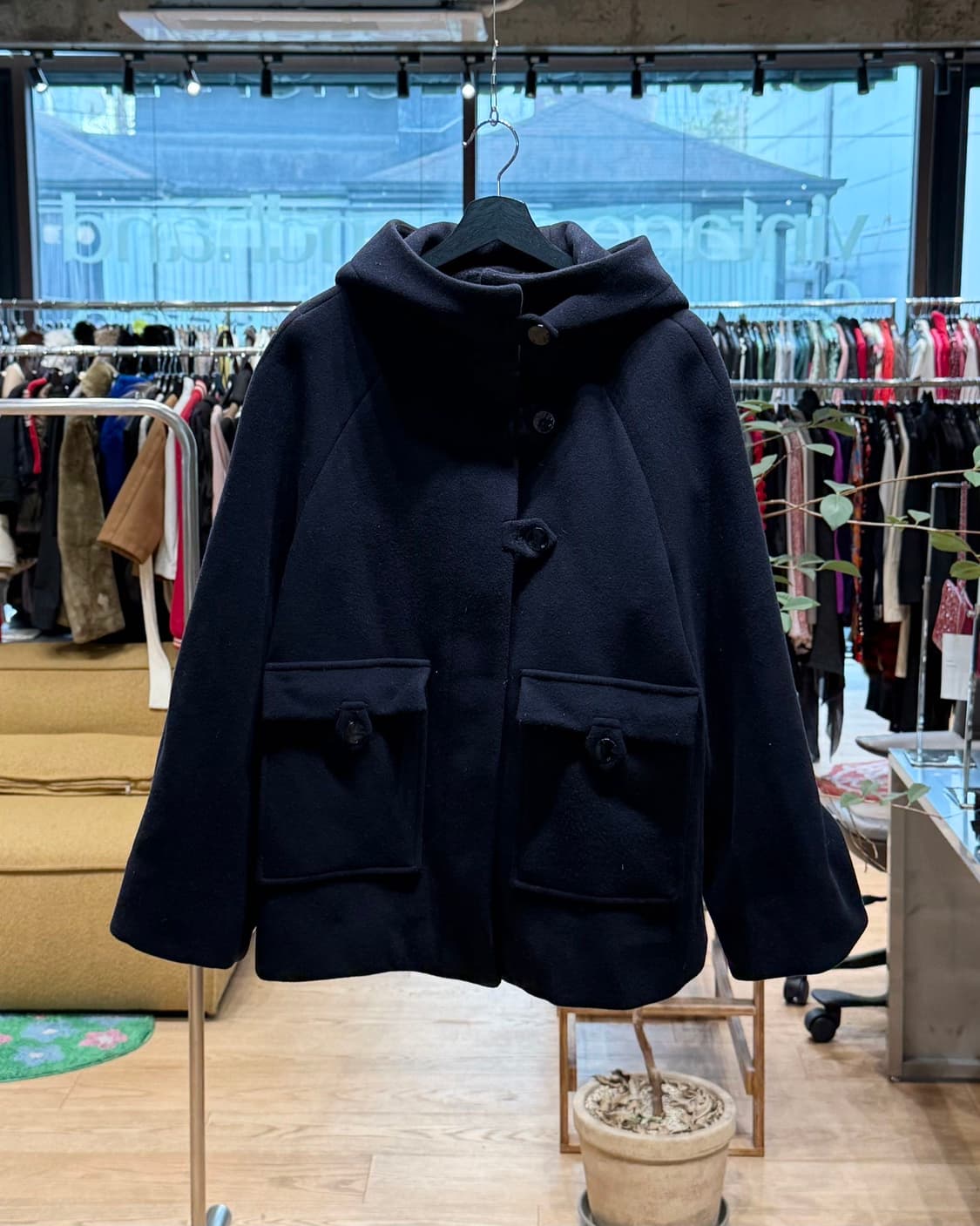 가니 네이비 보일드 울 후드 코트  상품이미지1