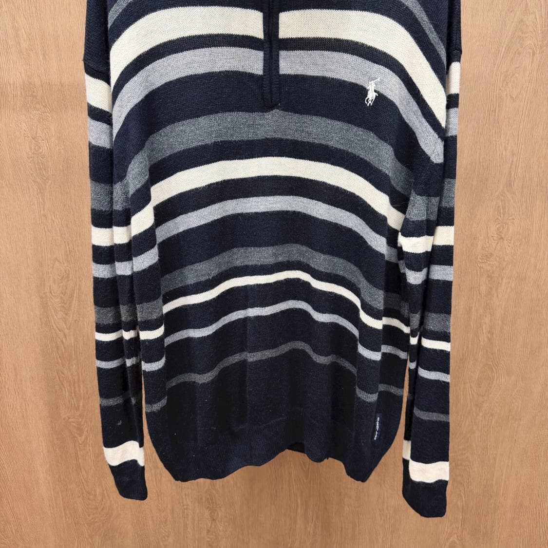 폴로 랄프 로렌 하프 집업 니트 멀티 스트라이프 로고 자수 루즈핏 블랙 상품이미지5