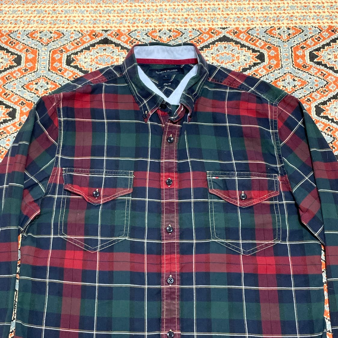 타미힐피거 레드 그린 타탄체크 웨스턴 셔츠 여성L 상품이미지2
