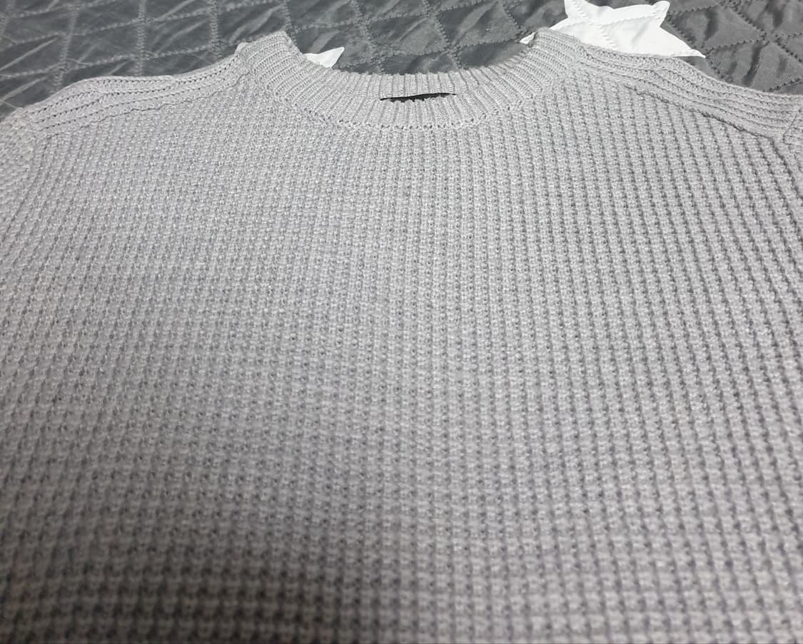 AD HOC 슬림핏 와플 크루넥 니트 스웨터 그레이 (M) 상품이미지2