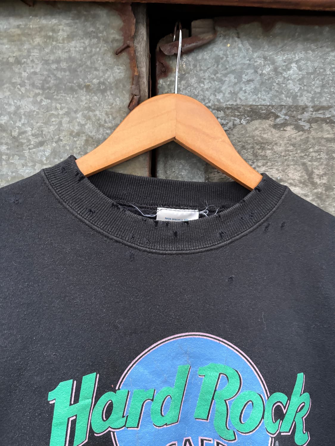 RH-06 빈티지 하드락 카페 스웻셔츠, 블랙 페이딩, 데미지 커스텀 상품이미지3