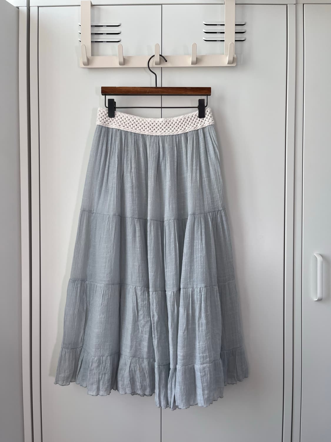 Vintage 연하늘 주름 레이스 롱스커트 상품이미지9