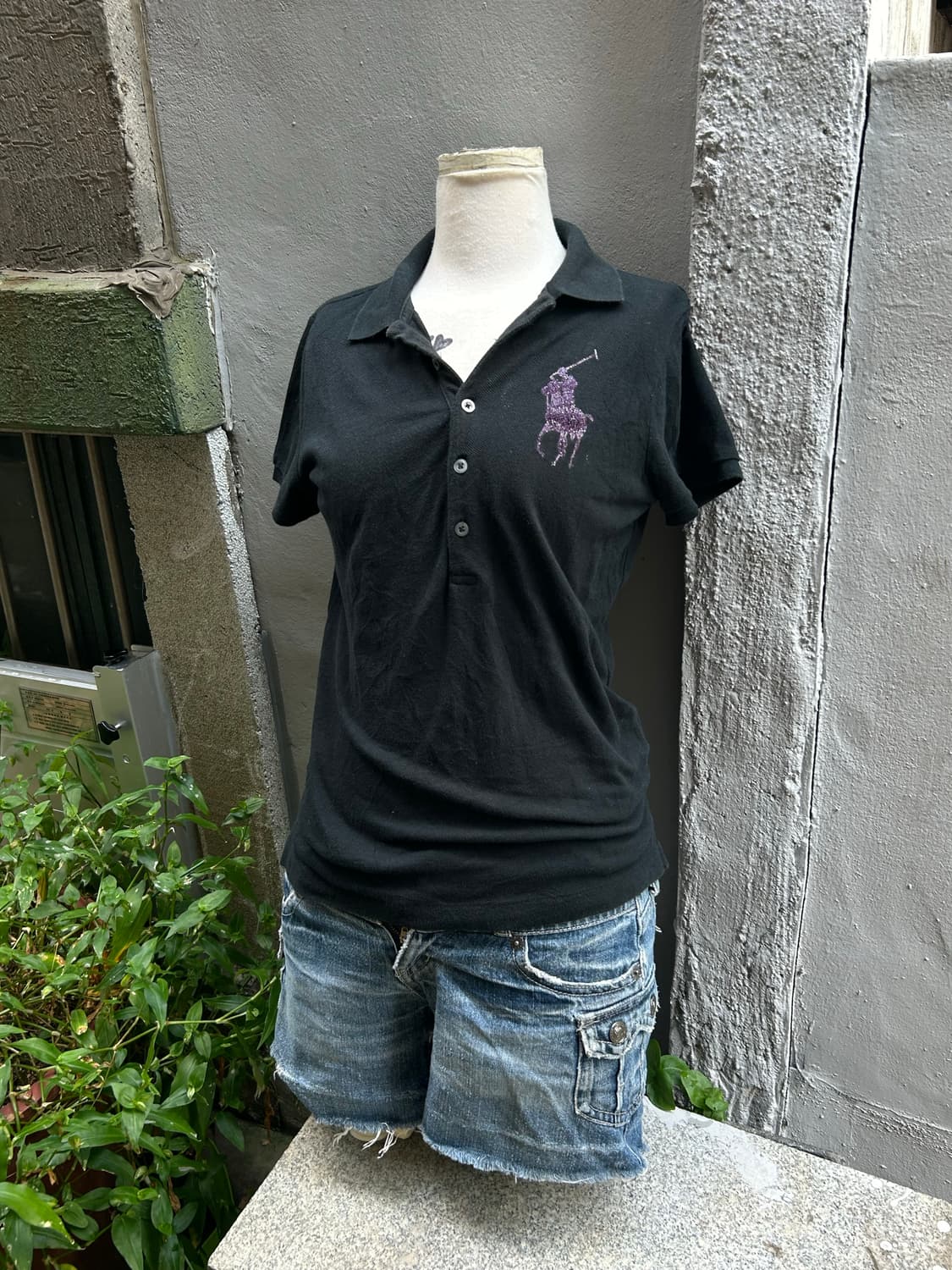 *rare* Jpn 00s 폴로 y2k 핑크큐빅 블랙 카라 티셔츠  상품이미지1
