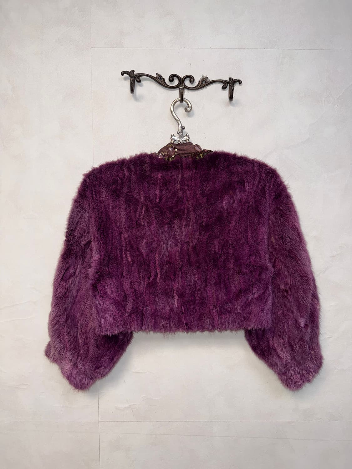 O’2ND violet mink fur lamb skin silk 볼레로 상품이미지3