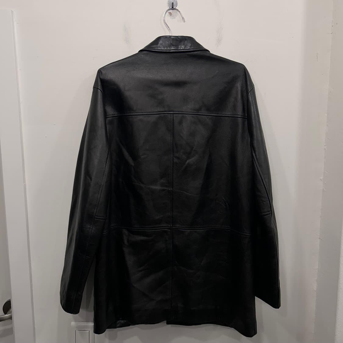 워모 램스킨 히든버튼 레더 롱 코트자켓 상품이미지6