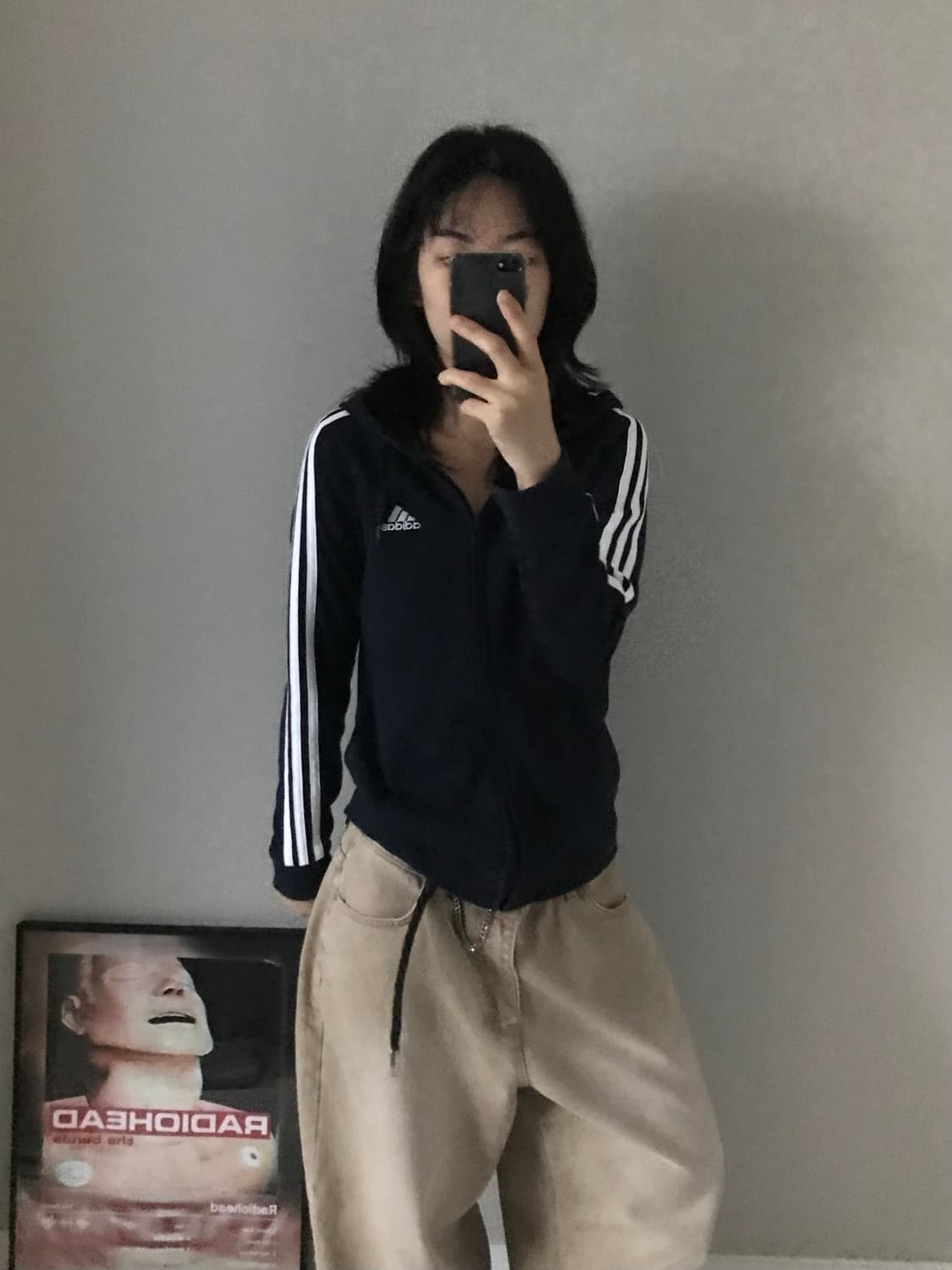 아디다스 삼선로고 네이비 후드집업 상품이미지3