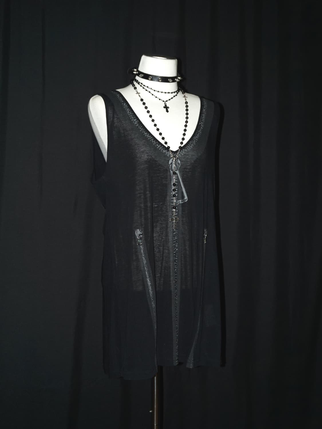 zip graphic see-through sleeveless  상품이미지2