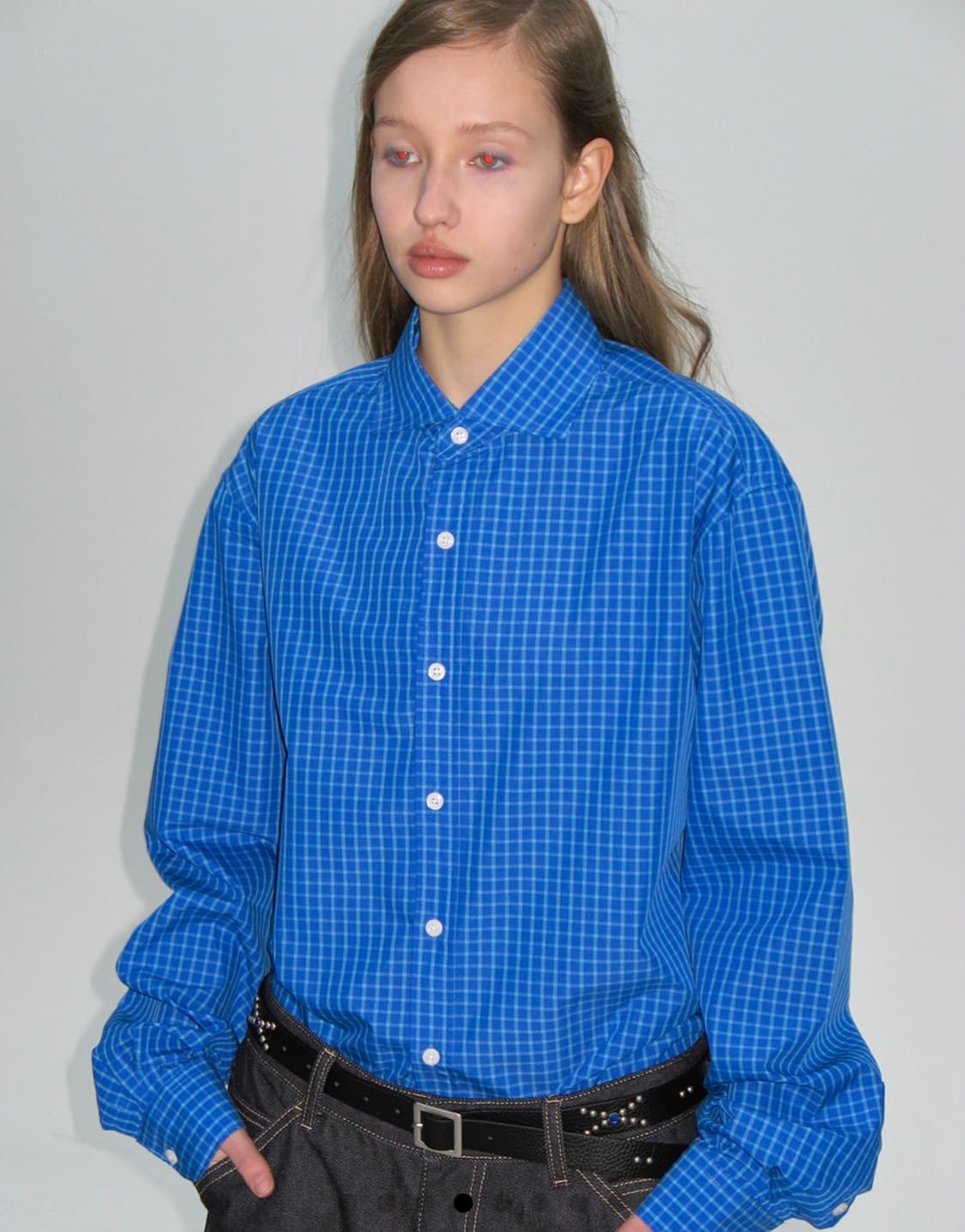 CHECK SHIRRING SHIRT, BLUE 상품이미지4