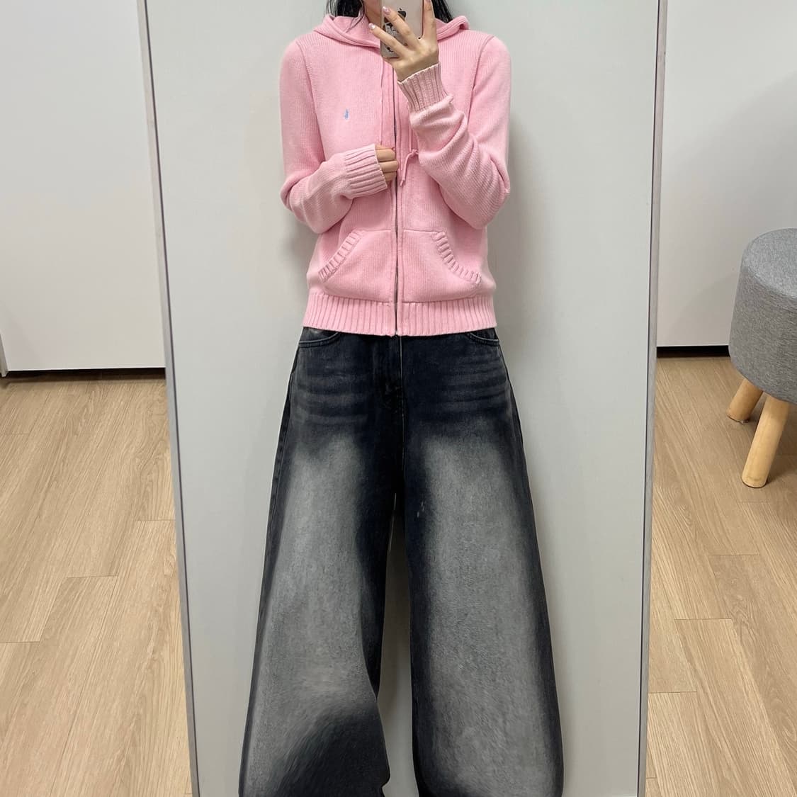 폴로 랄프로렌 하늘색 포니 딸기우유 니트 후드 집업 상품이미지1