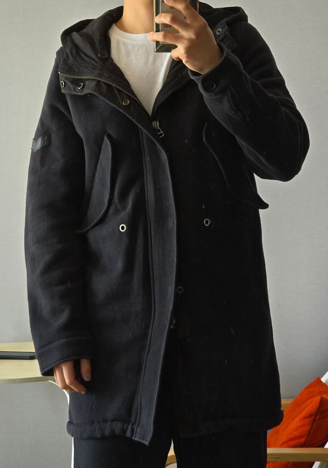 Diesel 디젤 아카이브 레더패치 후드 코트 블랙 M  상품이미지2