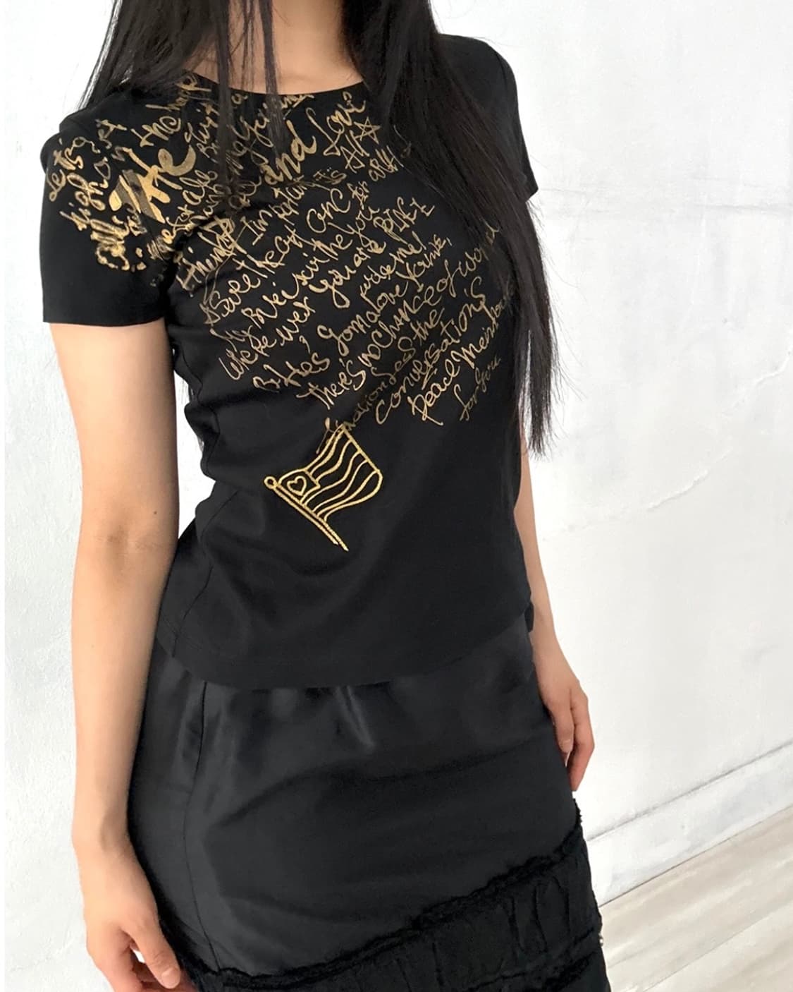Gold Lettering Black half top 상품이미지2