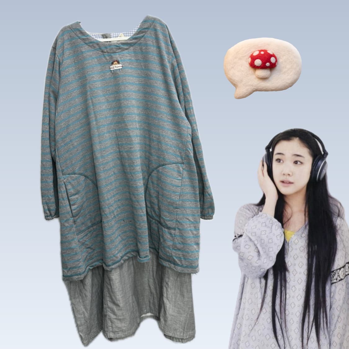 🫧하구미의 민트 스트라이프 봄 작업실룩 코디세트🫧 원피스 레이어드 상품이미지2