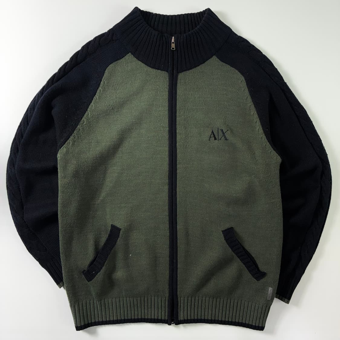 Armani Exchange 알마니 엑스체인지 램스울 카키배색 니트 집업 상품이미지1