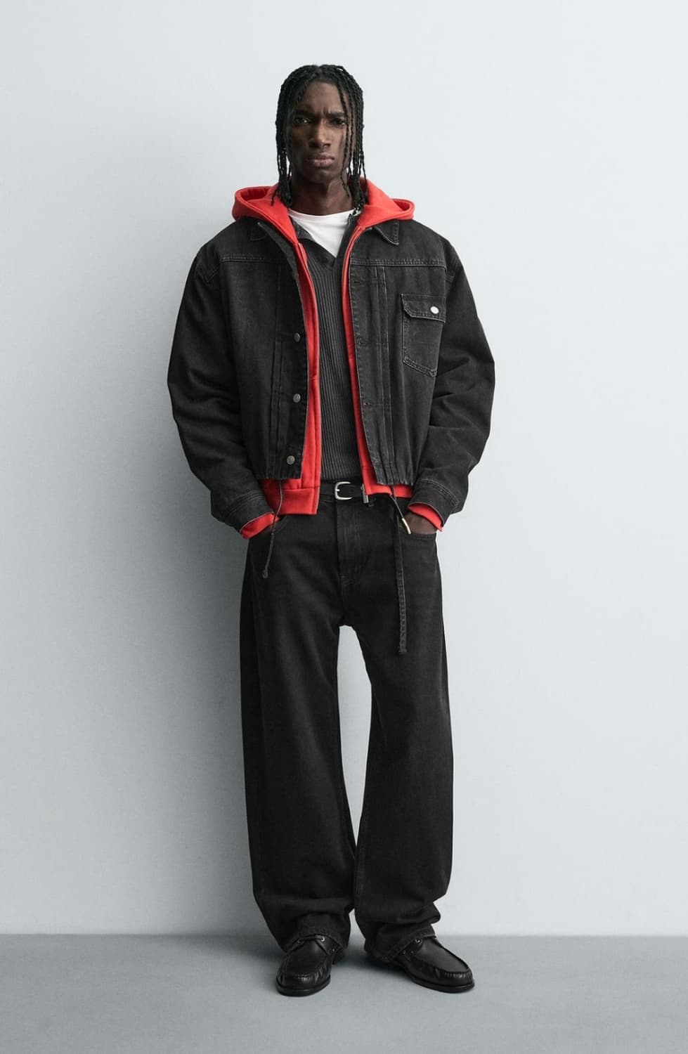 [XL]ZARA 자라 크롭핏 데님 자켓 블랙 상품이미지1