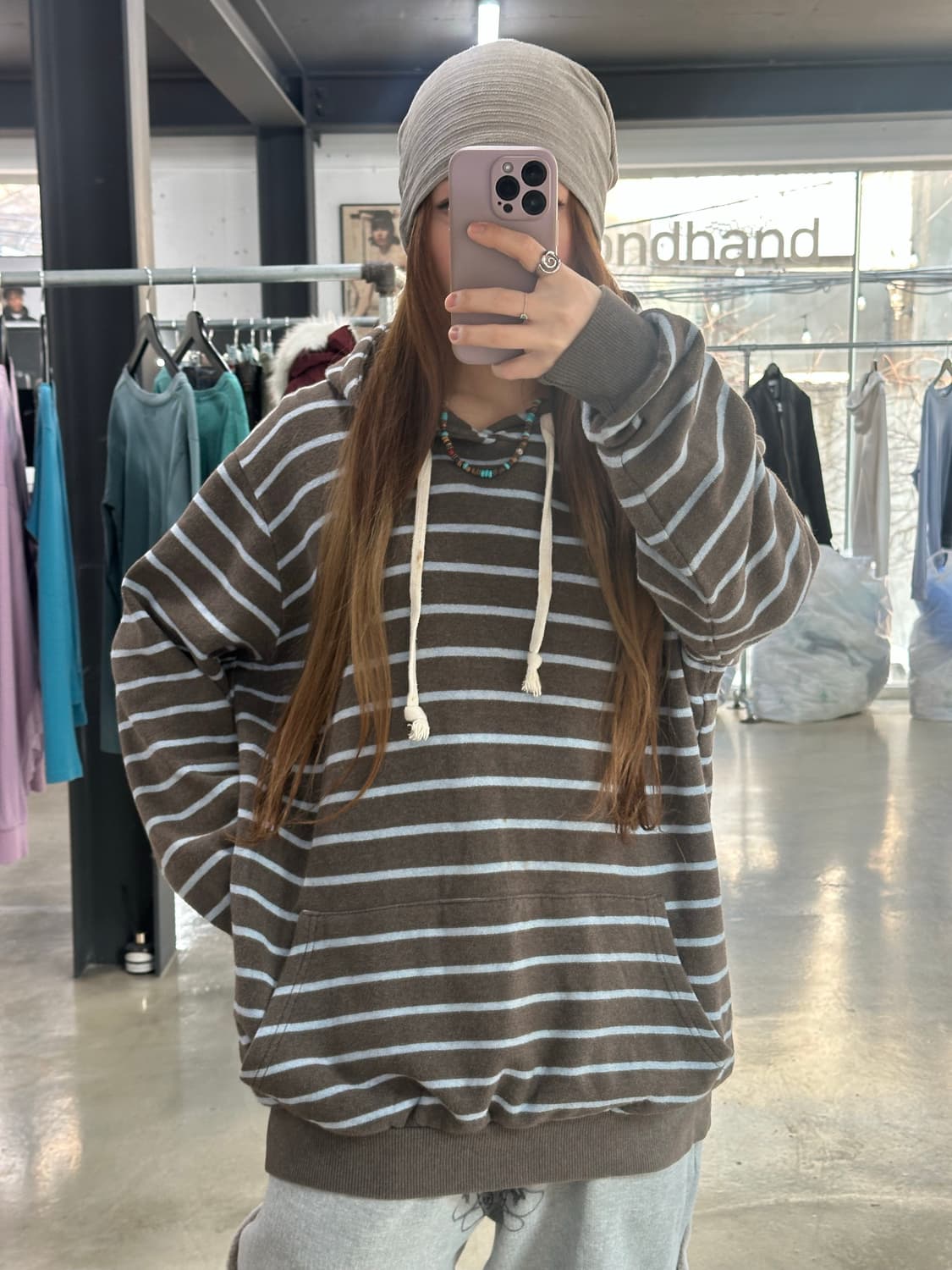 브라운소라 스트라이프 후드티 상품이미지3