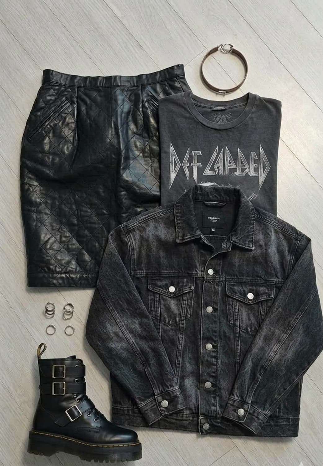 고급스러운 소가죽 퀼팅 미디 스커트 상품이미지1