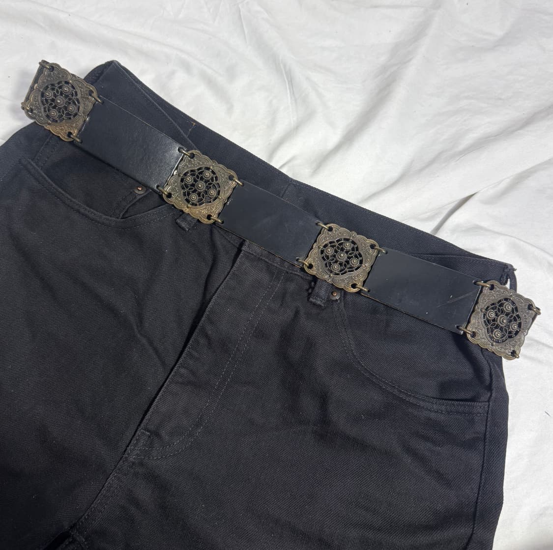 빈티지 콘초 체인 레더 벨트 상품이미지1