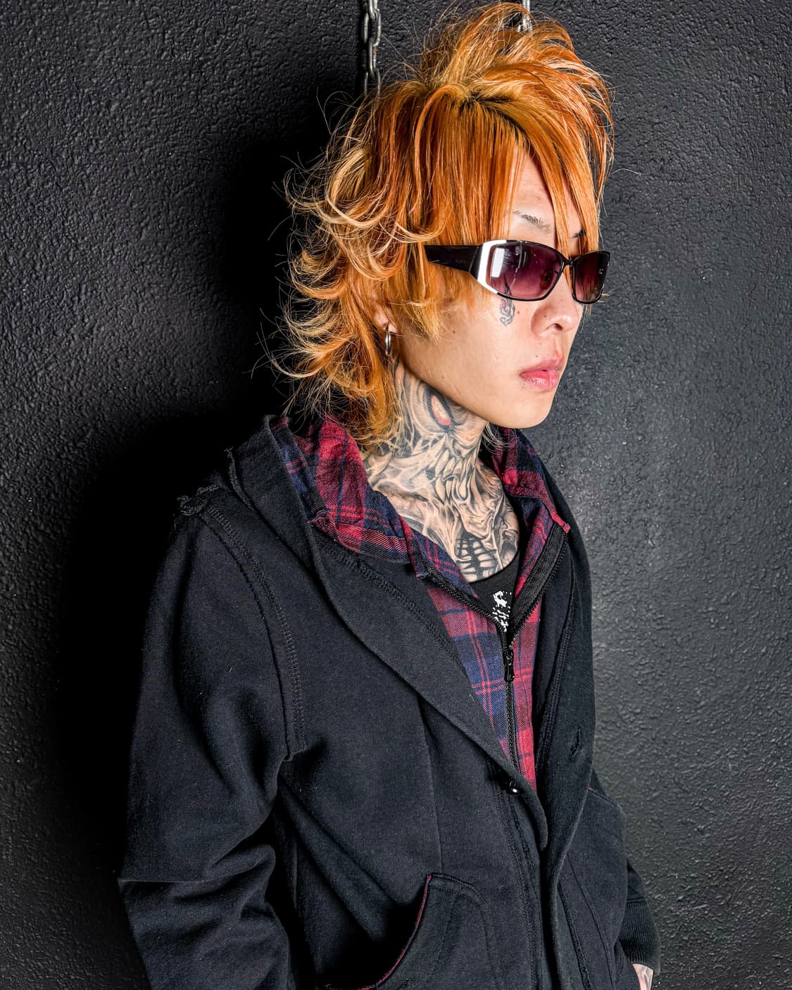 Roen - Check & Black Layered Hooded Zip- 상품이미지3