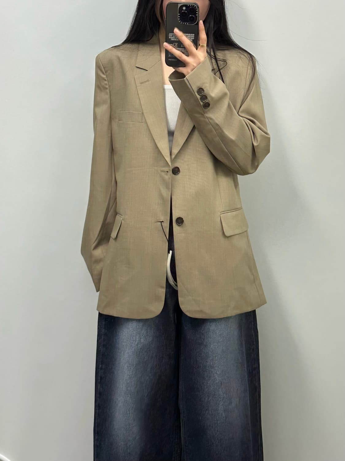 르마드 베이지 버튼 싱글 블레이저 자켓 상품이미지2