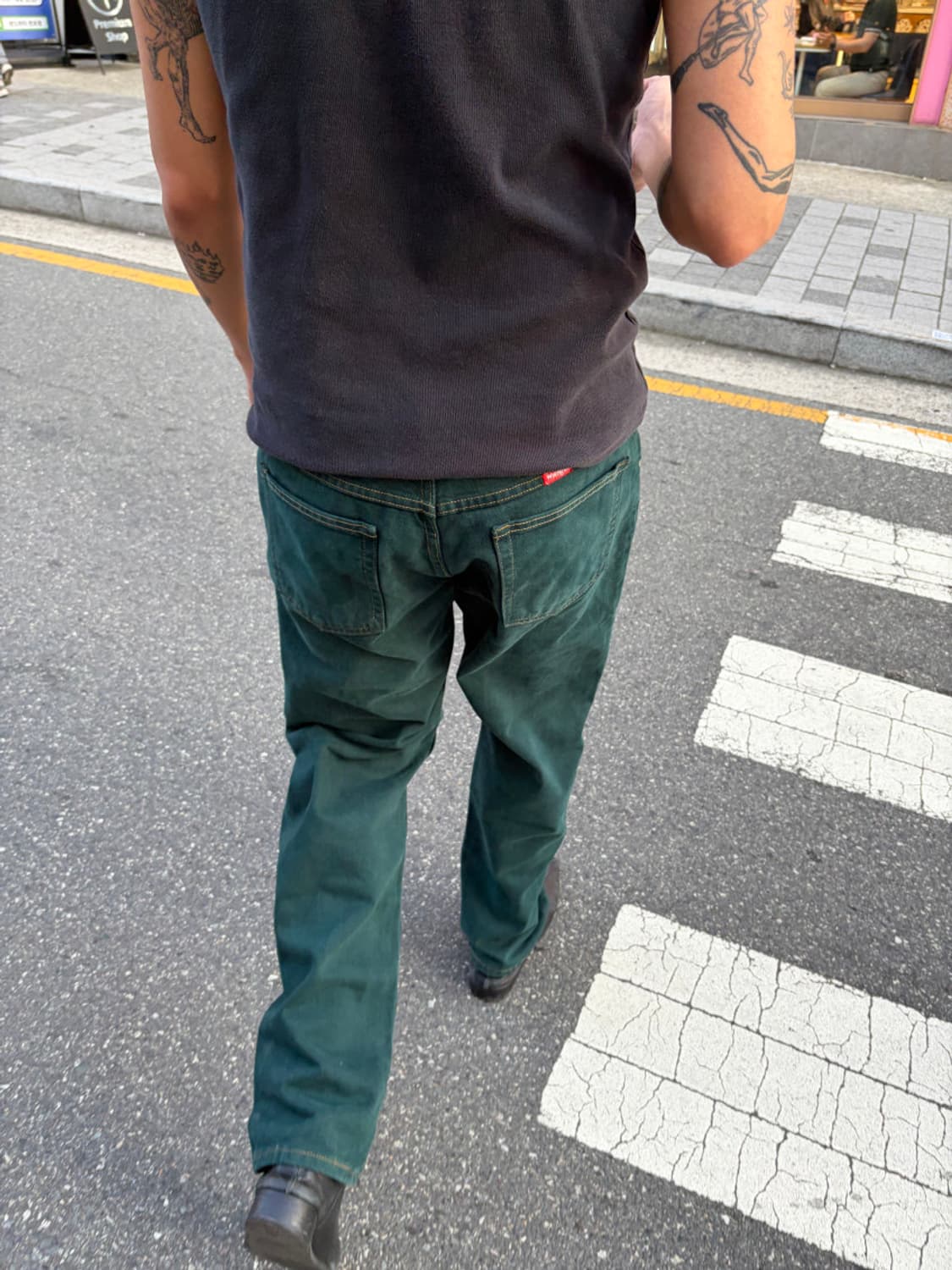랭글러(Wrangler) 딥 그린컬러 다잉 코튼 스트레이트 데님 팬츠 상품이미지4
