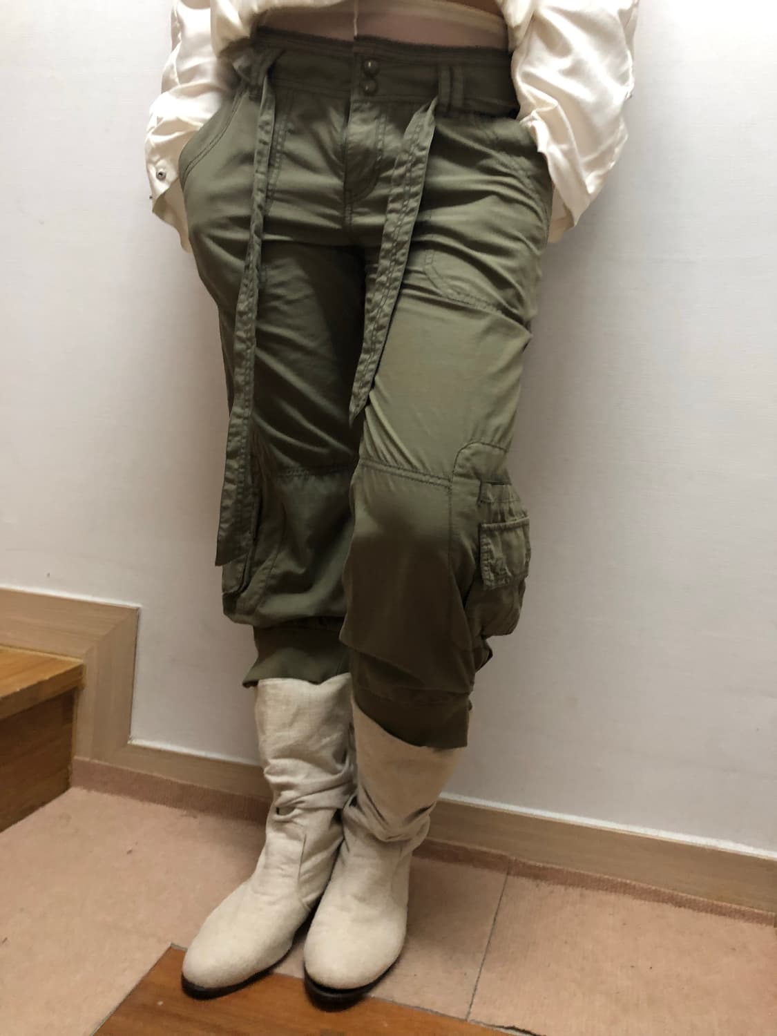 빈티지 카키 카고 카프리 팬츠 상품이미지4