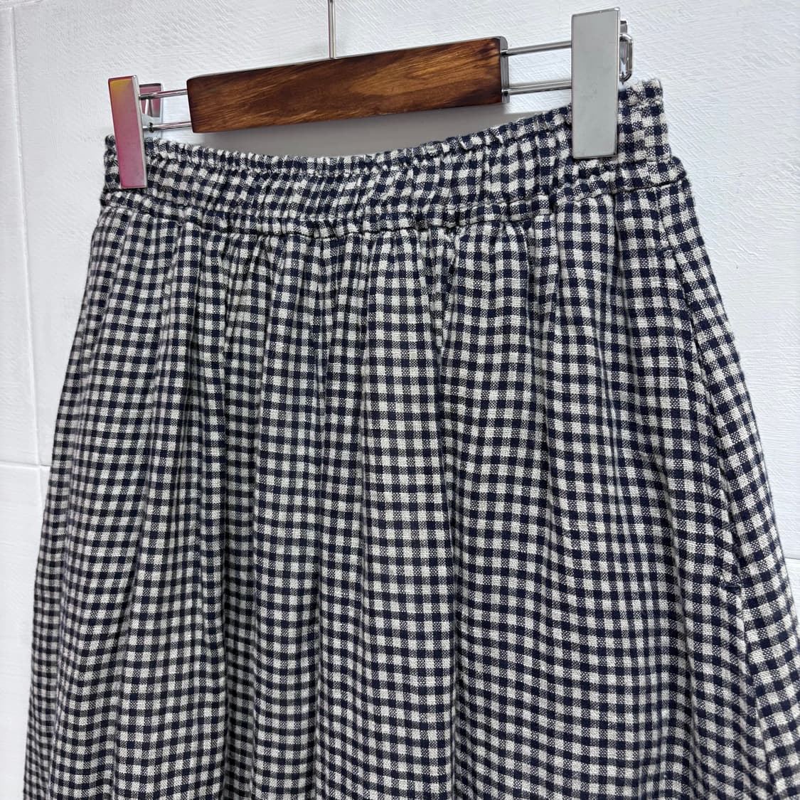 코튼 린넨 체크 모리걸 롱 스커트 치마  상품이미지2