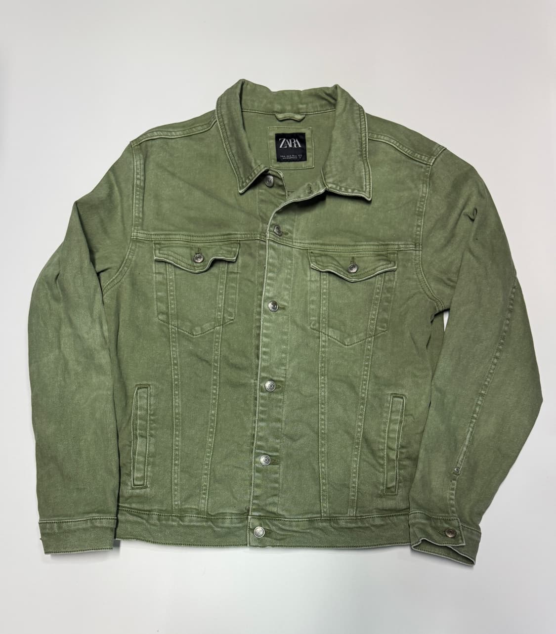자라 Zara 빈티지 카키 데님 워싱 트러커 자켓 L 상품이미지1
