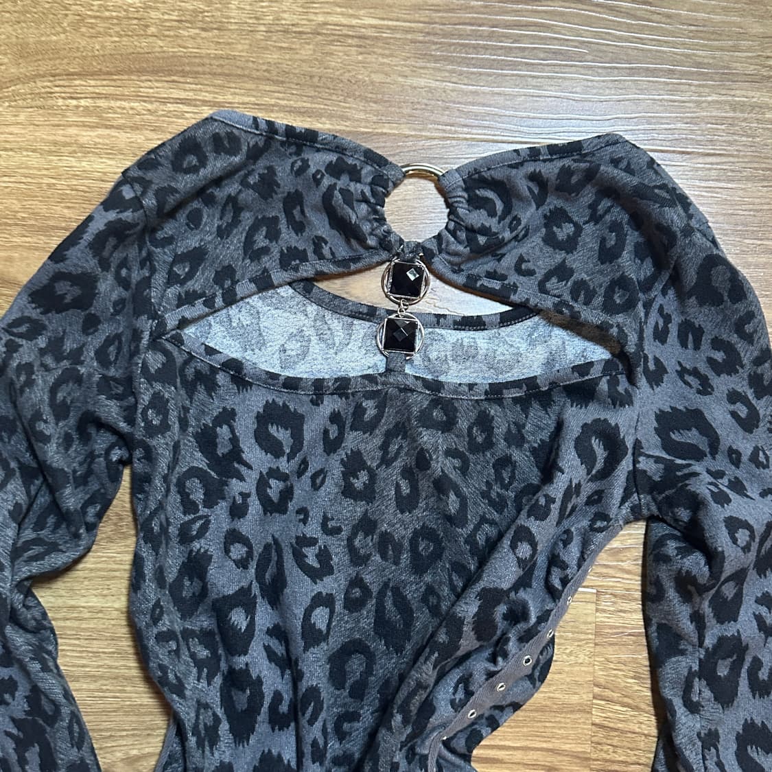 빈티지 호피 레오파드 보석 오프숄더 티셔츠 오네갸루 오리엔탈 긱시크 고딕 상품이미지1
