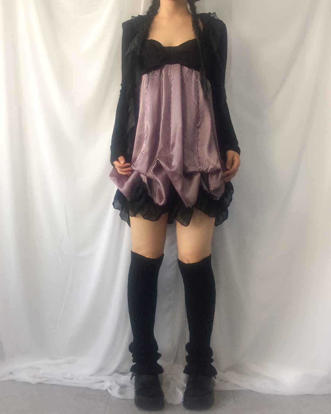 Stripe pattern balloon fit ribbon sleeve 상품이미지1